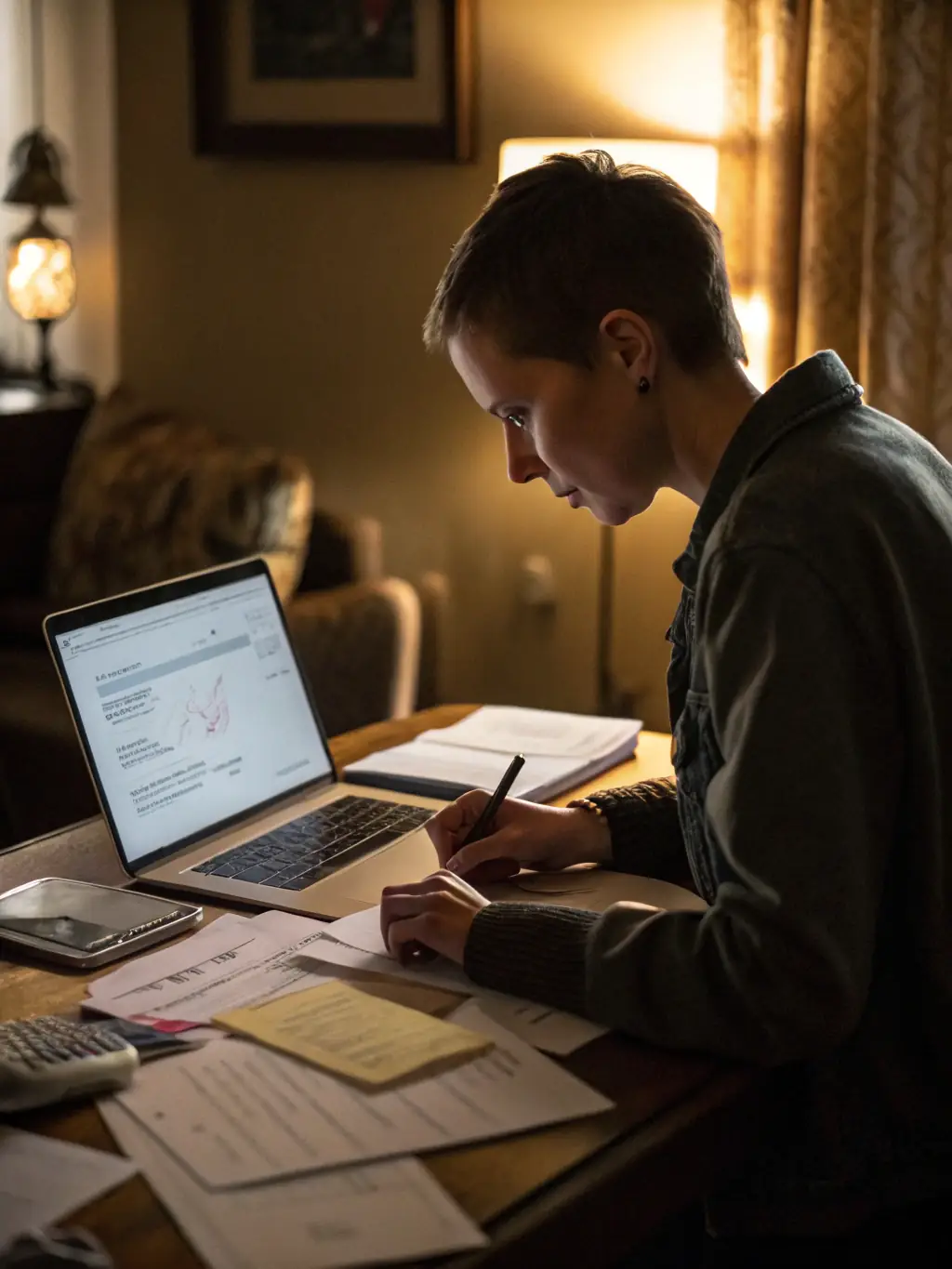 A photo depicting a homeowner filling out a simple form on a laptop, representing the initial contact stage with CashHomeBuyers.