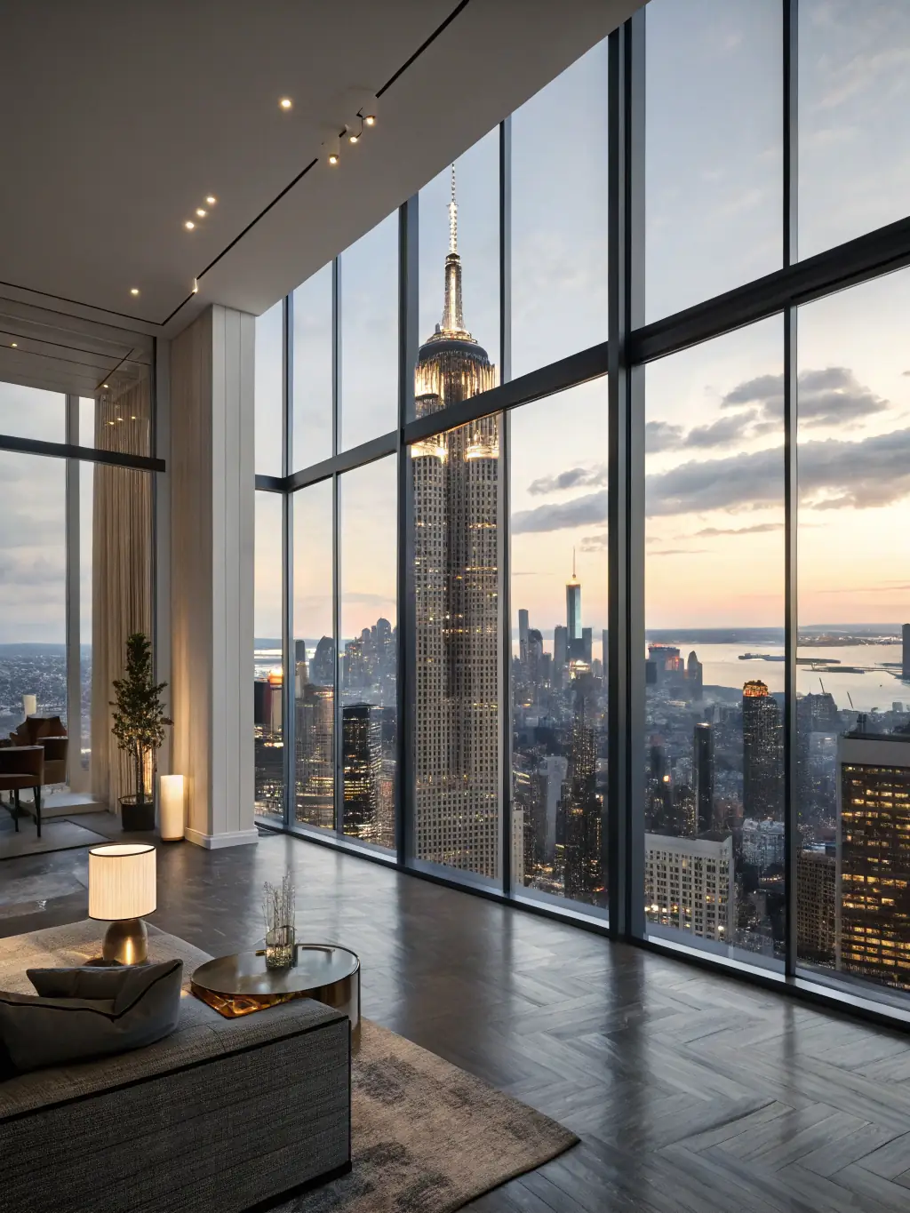 A luxurious penthouse suite with a panoramic view, showcasing the high-end appeal of luxury rental management.