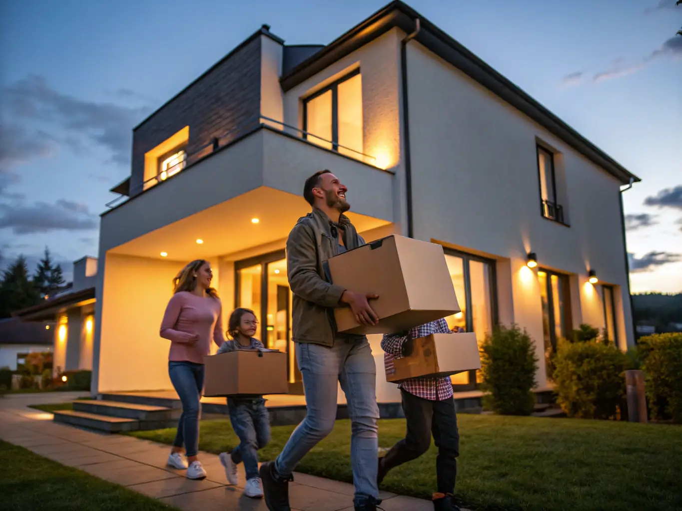 A family moving into a temporary rental home, illustrating the flexible rental options provided by CashHomeBuyers during the probate process.